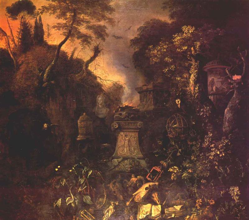 WITHOOS, Mathias Landscape with a Graveyard by Night oil painting picture